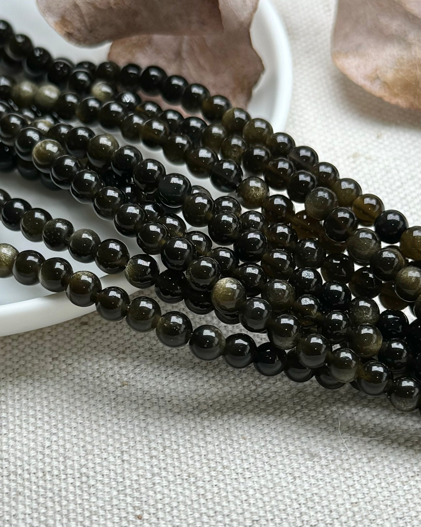 Gold Sheen Obsidian 4mm Natural Gemstone Crystal Beads