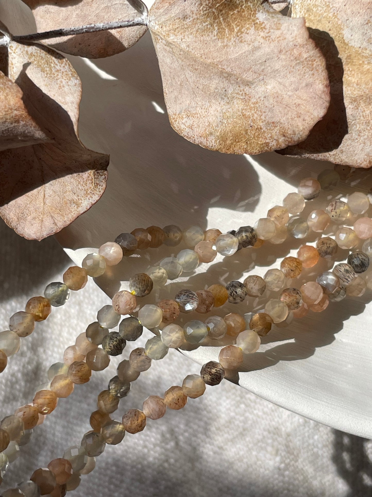 Peach/Grey Sunstone Moonstone 4.2mm Natural Gemstone Crystal Beads