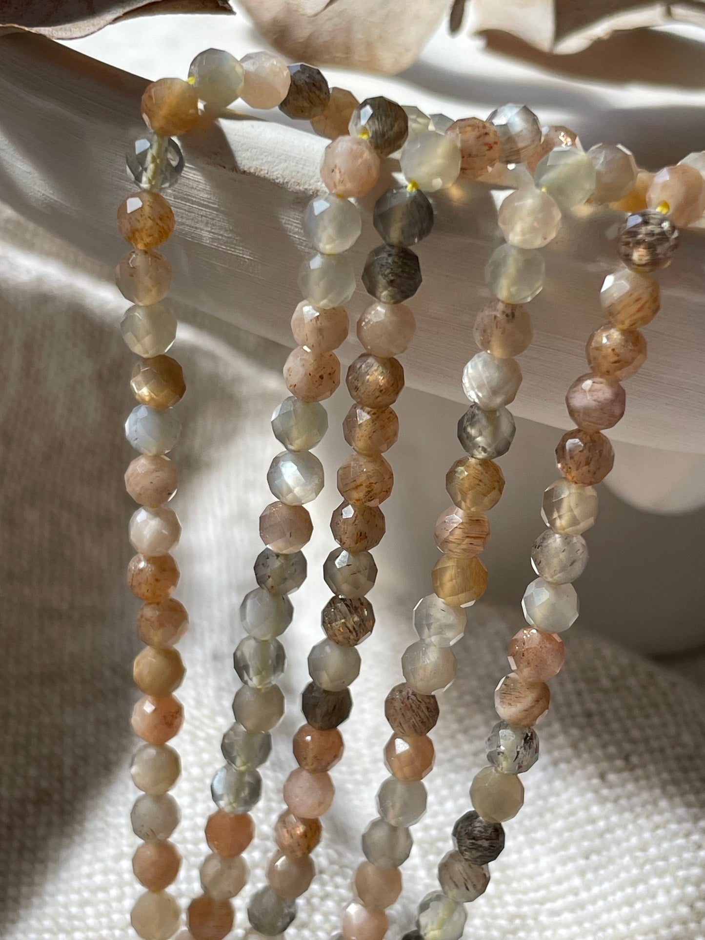 Peach/Grey Sunstone Moonstone 4.2mm Natural Gemstone Crystal Beads