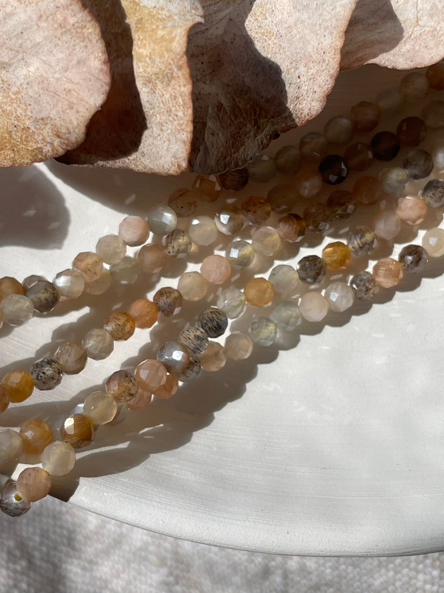 Peach/Grey Sunstone Moonstone 4.2mm Natural Gemstone Crystal Beads