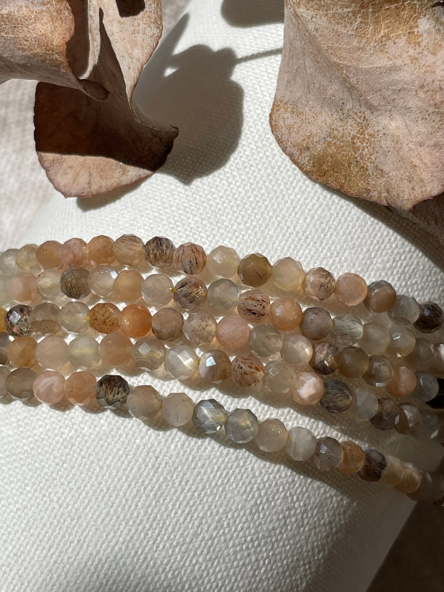 Peach/Grey Sunstone Moonstone 4.2mm Natural Gemstone Crystal Beads