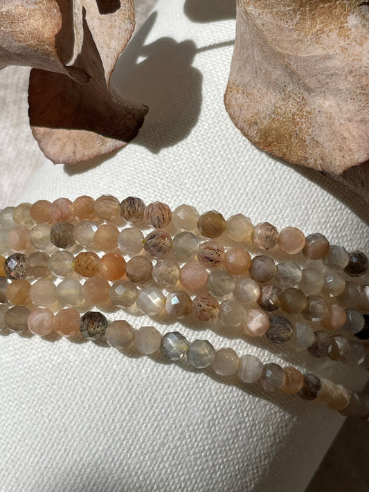 Peach/Grey Sunstone Moonstone 4.2mm Natural Gemstone Crystal Beads